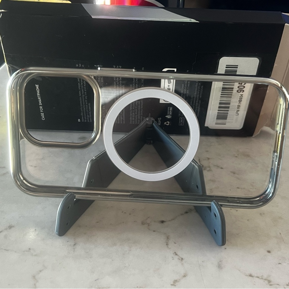 ALPHEX iPhone 15 Pro case OPENED BOX NEW stand included 6.1” Silver SKU #5901